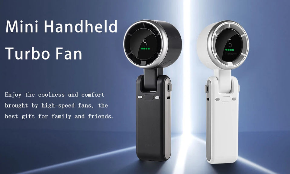 2025 New Hand-held LED Display 180 Degree Folding Desktop Mini Fan Hanging Neck Outdoor Folding High-speed Powerful Turbo Fan