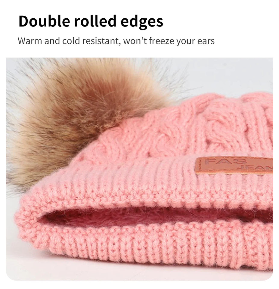 Cute Double Wool Pompom Baby Hat Children Cap Warm Autumn Winter Hats For Kids Boys Girls Knitted Warmer Beanie Caps Bonnet