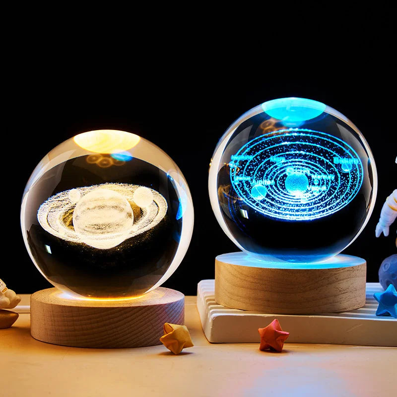 3D Colored Luminous Crystal Ball Astronomy Galaxy Crystal Sphere Beside Lamp Solar System Glassic Snow Globe Desktop Decorations