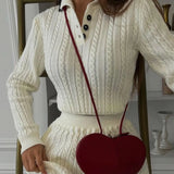 Autumn Women Sweater Sets 2 Piece Skirt Suit Women's Patchwork Contrast Long Sleeve Lapel Pullovers A-line Mini Skirt Outfits